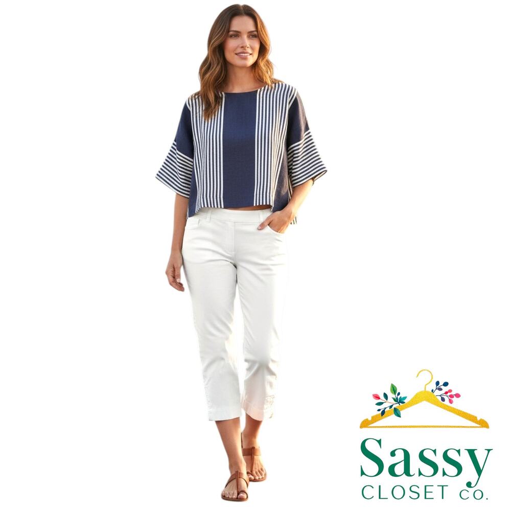 Tribal Audrey Flatten It White Capri Pants 10 Tummy Control Pull On Stretch NWOT